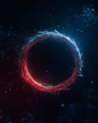 A striking image of a ring of light split in two with vibrant color.