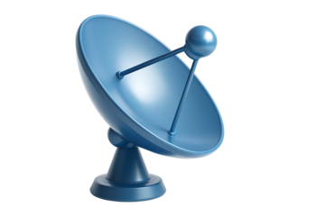 Modern Blue Parabolic Satellite Dish Icon on Base Stand for Broadcasting and Communication Concept on white background