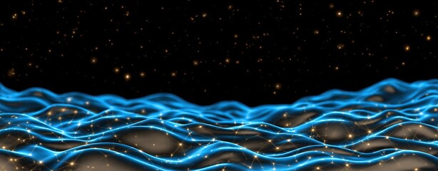 Abstract Blue Waves with Stars on Dark Background for Creative Designs