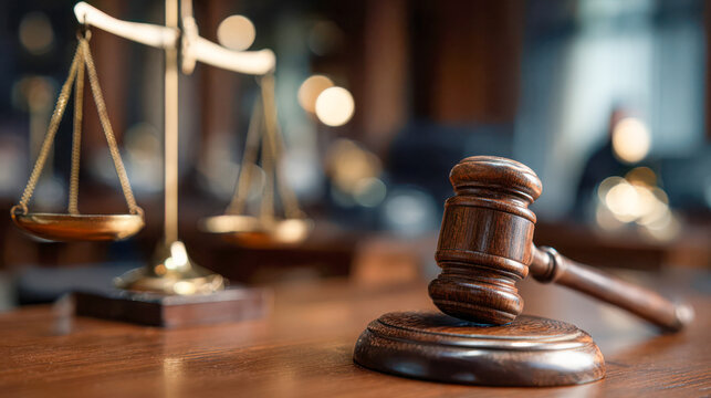 Gavel and scales displayed in a courtroom during legal proceedings and discussions about justice and fairness