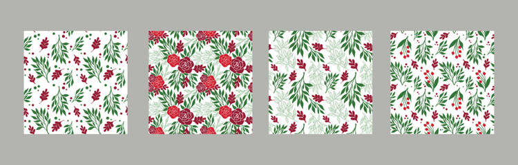Red & Green Floral Seamless Patterns Collection