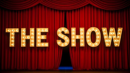 Vibrant theater stage with illuminated show sign