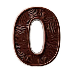 Surrealism macro photograph of a capital letter O made of dark chocolate, isolated on white, showcasing hyper-detailed texture and studio lighting, with copy space