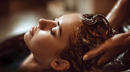 Woman getting hair washed at salon basin for beauty treatment