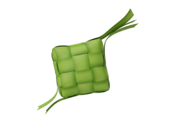 green woven ketupat leaf pouch rice cake for eid mubarak