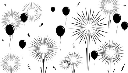 Happy New Year Celebration Silhouette with Fireworks and Party Crowd