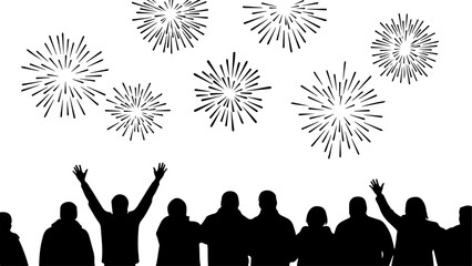 Happy New Year Celebration Crowd Silhouette