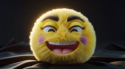 Happy Furry Yellow Sphere with Cartoon Face and Dramatic Lighting