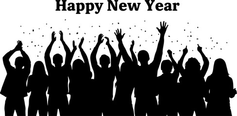 Happy New Year Celebration Crowd Silhouette