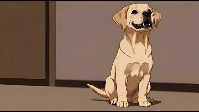 3d vector animated Labrador dog puppy sitting on two feet