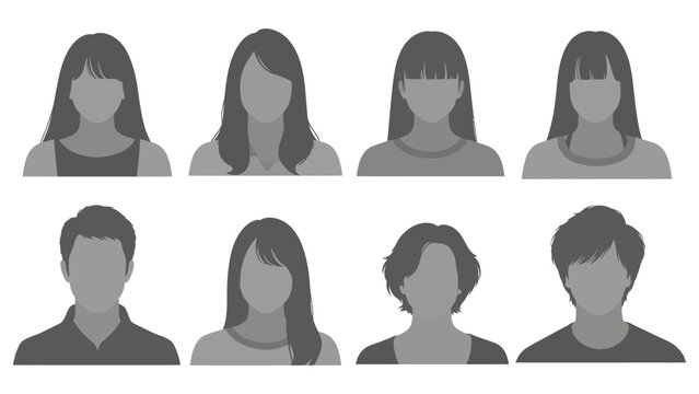 Collection of grayscale silhouette avatars representing diverse individuals for profile placeholders