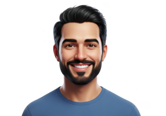 Smiling man with beard and blue shirt isolated on transparent background