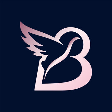 Stylized Pink Letter B Logo with Bird Silhouette for Feminine Brand Identity, Elegant Beauty or Boutique Emblem vector design