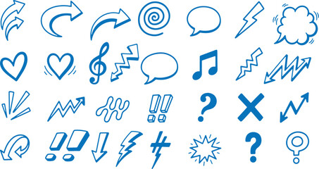 Fototapeta premium Collection of blue vector icons for emotions music speech and actions on white background for design projects