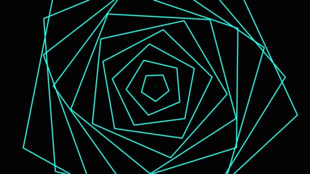 Concentric Cyan Pentagons Forming a Geometric Tunnel Effect on a Black Background shape
