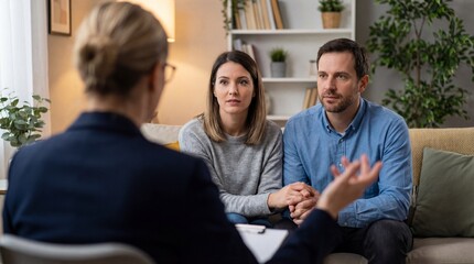 Couple in therapy session with counselor for relationship guidance