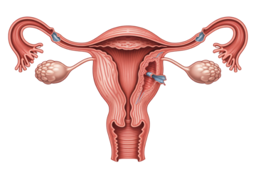 Female reproductive system anatomy illustration showing uterus ovaries and tubes