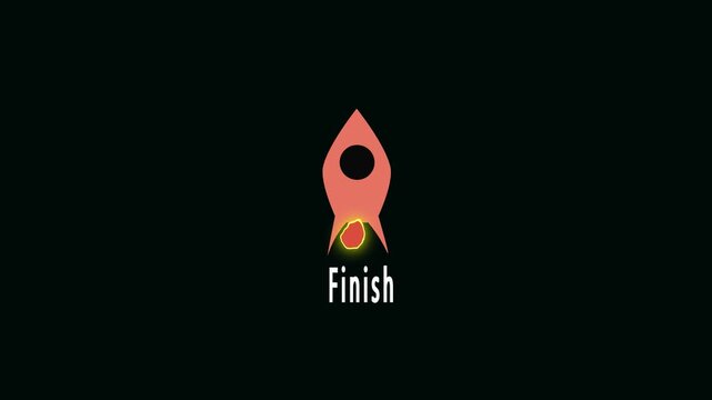 Minimalist rocket icon with the word 'Finish' below, on a dark background.