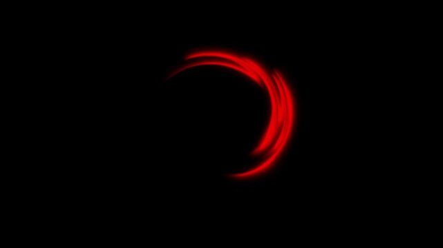 Abstract red glowing curved light trail rotating on black background motion loop