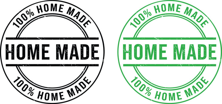 Set of two rubber stamps or seals with text 100% home made and home made
