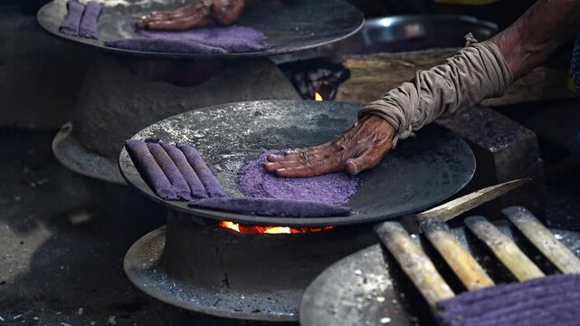 Women prepare 'Pitha', Assamese traditional rice-based sweets or snacks,  on the 'Magh Bihu' festival