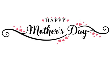 Happy mothers day greeting with pink hearts and black text on white background