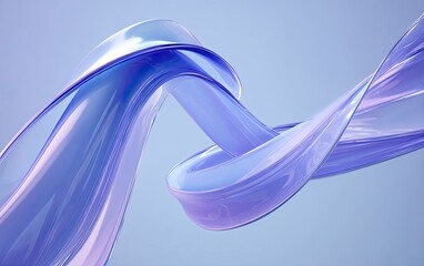 A digitally rendered, flowing ribbon or fabric in shades of blue and purple, set against a light background