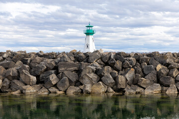 Prescott Heritage Harbor Lighthouse on the St. Lawrence River in Ontario, Canada.