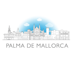 Obraz premium Palma De Mallorca Spain cityscape illustration skyline drawing