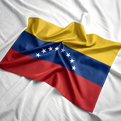 Fototapeta premium Venezuelan flag waving on white fabric background