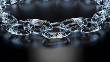 Glass digital chain concept shows security structure with data processing and technology