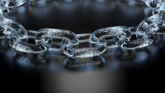 Glass digital chain concept shows security structure with data processing and technology - Powered by Adobe