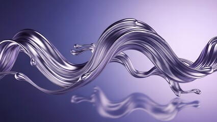 Iridescent abstract metal fluid with smooth wave shape and reflections against blue lighting