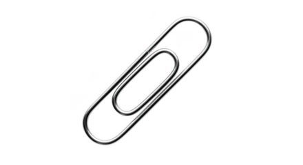 Simple paperclip illustration in black and white, clean and minimal design, office supply, stationery item isolated on transparent background