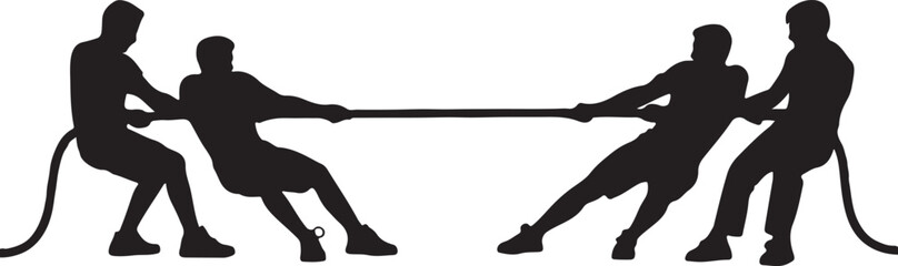 Tug of War Silhouettes Black Vector Illustration Team Competition Sport Concept, vector and illustration, black and white 