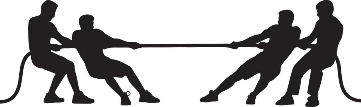 Tug of War Silhouettes Black Vector Illustration Team Competition Sport Concept, vector and illustration, black and white	