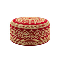 Ornate red pouf with gold embroidery