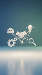 Minimal 3D illustration of teamwork icons connecting together