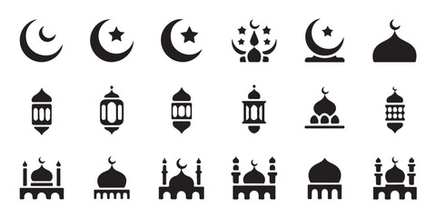 Ramadan kareem icon set islamic symbols muslim holiday signs crescent mosque lantern collection © MD.RAHIM