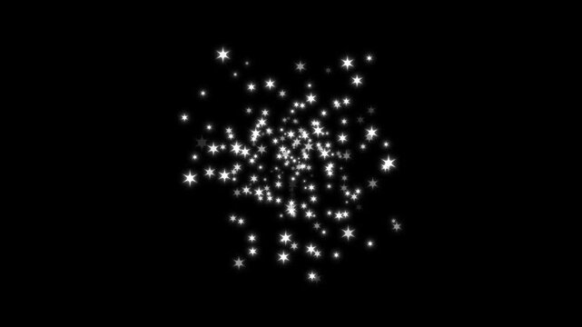 White glitter sparkles trail, glowing pixie dust burst, Christmas stars, simple doodle magic path, shimmering particles twinkle effect on transparent black background. 4k