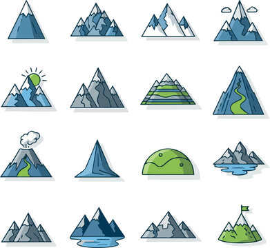 Create Mountain icon set of various shapes