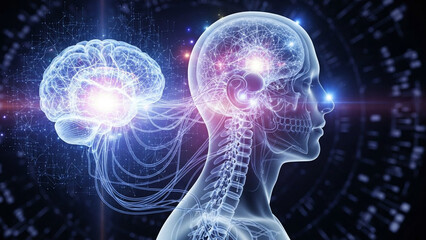 AI brain connected with human figure