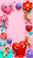 Playful Valentine&rsquo;s Day Scene With Floating  Elements, Pink Empty Studio Background