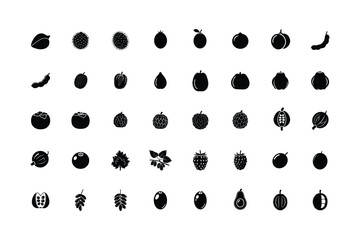 Exotic and tropical fruit silhouette vector icons set.