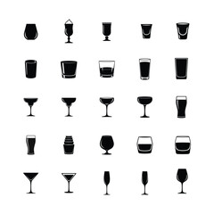Minimalist black and white barware icons for menu design and restaurant..