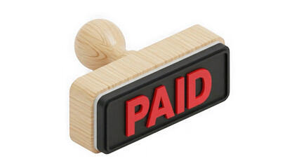 3d Render Of A Wooden Paid Rubber Stamp On Black Background