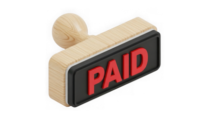 3d Render Of A Wooden Paid Rubber Stamp On Black Background