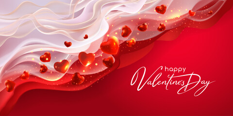 Abstract Valentines day wave background with Hearts. Congratulations card.