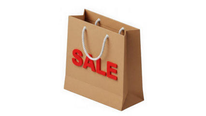 Brown Shopping Bag With Red 3d Sale Text On Black Background