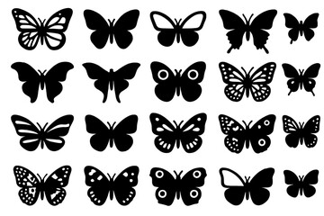 Fototapeta premium Rare Butterfly Icons. Solid style icons of Rare Butterfly Series: monarch wing, blue morpho, glasswing, swallowtail, atlas moth,